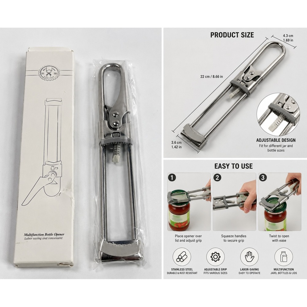 Adjustable Stainless Steel Jar Bottle Opener Multifunction Kitchen Tool